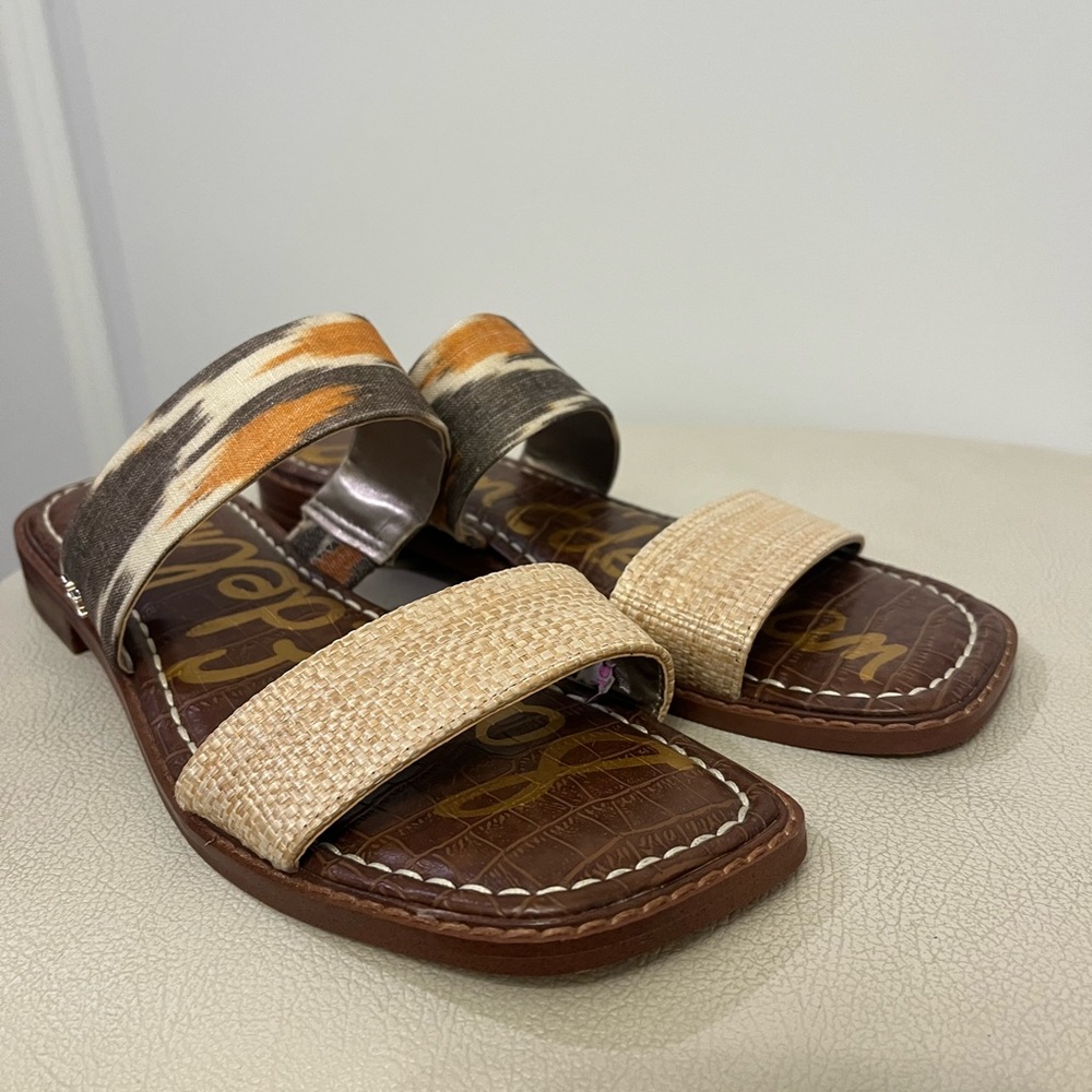 Sam Edelman Gold and Cream Sandals with Woven Straps